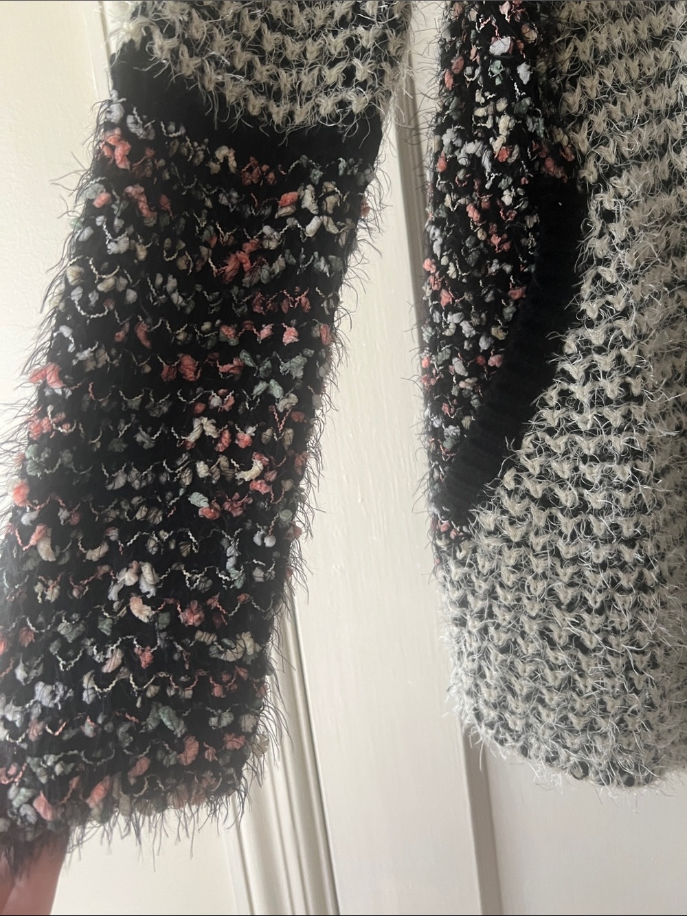 Open-Front Black pink and White Knit Cardigan swing Sweater w/pockets